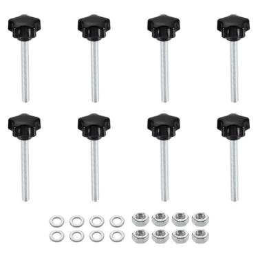 Imagem de uxcell 8 peças de maçanetas de fixação estrela com arruelas de porcas, M6 x 55 mm rosca macho de aço carbono galvanizado métrico 25 mm cabeça de plástico 5 estrelas, puxadores roscados com parafusos