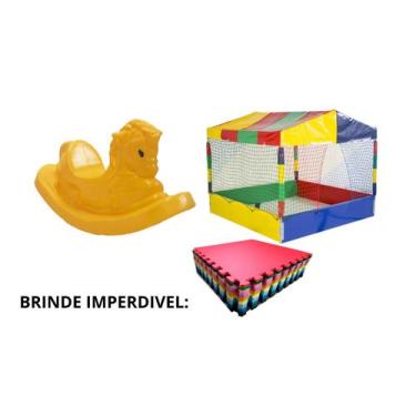 Imagem de Kit infantil baby 1 gangorra cavalinho amarelo + 1 piscina de bolinhas