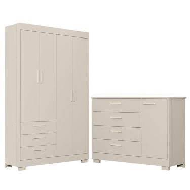 Imagem de Cômoda com Porta e Guarda Roupa Infantil Zaki 4 Gavetas em MDF Puxador MDF Bege Fosco
