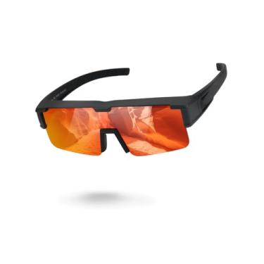 Imagem de Meeloog Óculos de sol com ajuste polarizado para homens e mulheres, proteção UV esportiva para dirigir, ciclismo, pesca, Armação preta P1/Lente espelhada vermelha