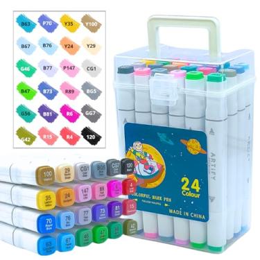 Imagem de Conjunto de Marcadores Brancos Pontas Duplas Finas e Chanfradas Com Estojo Branco, Para Adultos e Iniciantes, Canetas Marcadoras Permanentes à Base de Álcool para Colorir e Desenhar (24 cores B)