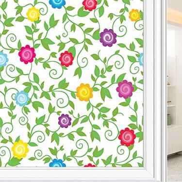 Imagem de Película de janela de privacidade de flores, textura de estilo floral, filme de vidro para sala de estar e escritório em casa, L90 x C 190 cm