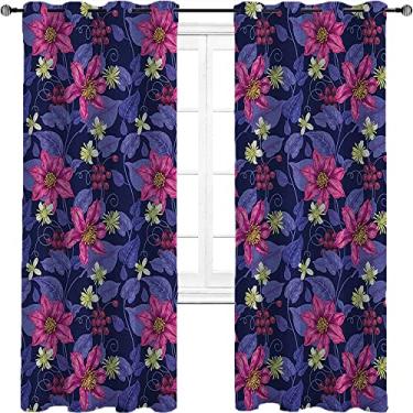 Imagem de Cortinas blackout florais – Cortinas com isolamento térmico, economia de energia e redução de ruído para quarto e sala de estar, cortina de isolamento de cozinha com tratamento de sombreamento