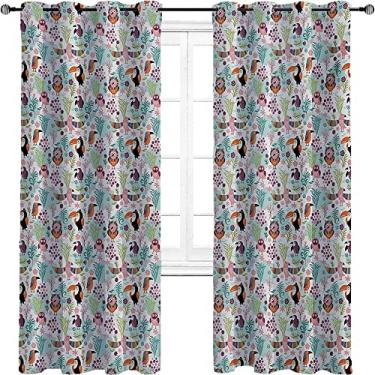 Imagem de Cortinas blecaute tropicais – Cortinas de quarto e sala de estar com isolamento térmico, economia de energia e redução de ruído, para quarto, jardim de infância, sala de estar, L 213 x C 236 cm,