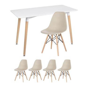 Imagem de Mesa De Jantar Retangular Eames 60 X 120 Cm Branco + 4 Cadeiras Eiffel Dsw Nude