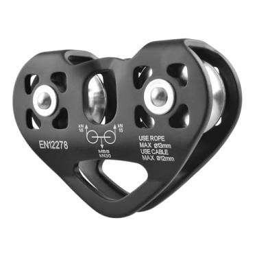 Imagem de TRIWONDER Polia de tirolesa 30kN 3039 kg Kit de carrinho duplo em tandem para cabo e corda resistente para resgate, escalada, transporte, quintal, tirolesa, montanhismo, equipamento (preto)