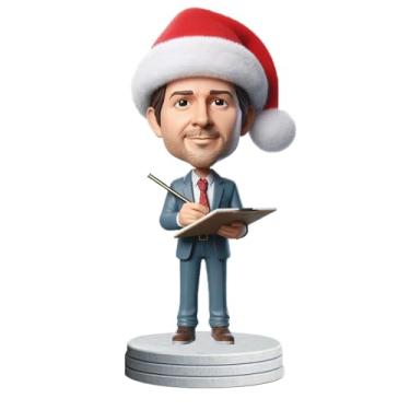Imagem de Chapéu de Papai Noel personalizado Bobblehead de empresário feito à mão a partir de sua foto, presente incrível para pai, namorado, irmão, exibição de mesa exclusiva para celebração de férias