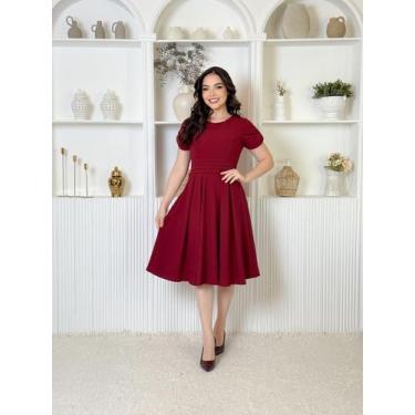 Imagem de Vestido Feminino Adulto Alfaiataria Gola Redonda Saia Plissada Clássic