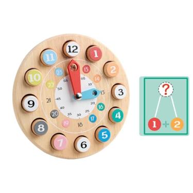Imagem de EHJRE Relógio de madeira para ensino de tempo e números, quebra-cabeça portátil, classificador de empilhamento para crianças de 1 a 3 anos, presente para