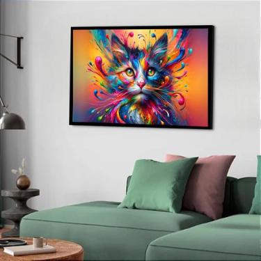 Imagem de Quadro Decorativo Gato Bigode Colorido - 50x70cm - Quadros On-line, Mo