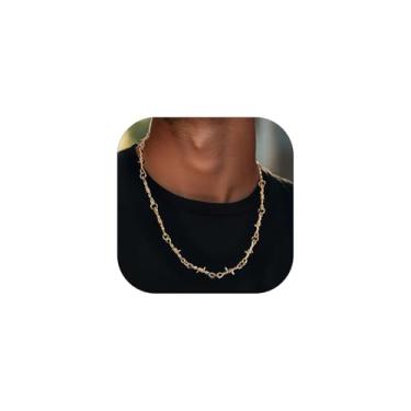 Imagem de ChainsHouse Colar de arame farpado punk espinhos corrente para homens e mulheres, 6 mm de largura aço inoxidável/metal preto/joias hiphop rock banhado a ouro 18 K, 45 a 56 cm, 22 Inches(men's average