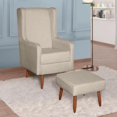 Imagem de Poltrona Amamentação Aquila linho Pés Palito Com Puff  Retrô