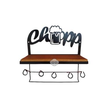 Imagem de Prateleira Chopp Porta Tempero E Porta Copos Em Madeira De Demolição E Ferro Sudeste Rústico