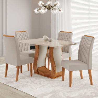 Imagem de Conjunto Sala de Jantar Mesa 120x80,7cm Tampo com Vidro 4 Cadeiras Inspirare Mel/Off White/Bege