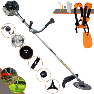 Imagem de Aparador de Grama Completo Anmax CG430-B À Gasolina 2 Tempos 43cc 12000rpm 1,7HP de Potência Com Kit 4 Lâminas de Corte, Trimmer e Carretel de Nylon