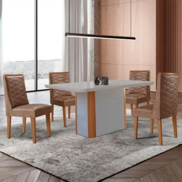 Imagem de Mesa de Jantar Isadora 120cm Tampo MDF Com Vidro com 4 Cadeiras Safira