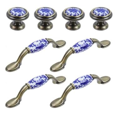 Imagem de MY MIRONEY Puxadores e puxadores de cerâmica de porcelana azul e branca e alças de estilo chinês, adequadas para armários, gavetas, guarda-roupas, parafusos incluídos, centros de orifício de 7,6 cm, 4