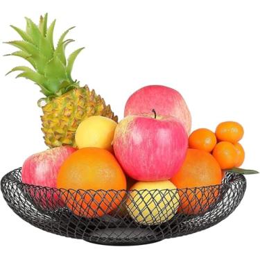 Imagem de Fruteira Preta Cesta De Frutas De Malha De Arame Fruteira Ø 33 X H 10 Cm Tigela Decorativa Grande Cesta De Arame Fruteira Moderna Cesta De Metal De Parede Dupla Para Armazenamento De Frut, XL