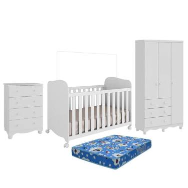 Imagem de Dormitório Infantil Júnior 3 Portas, Cômoda e Berço Uli com Colchão Baby Physical - Móveis Peroba