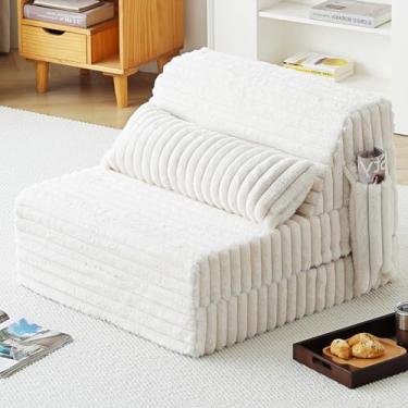 Imagem de Tiita Sofá-cama dobrável - Cadeira de dormir conversível de 4 dobras com capa de veludo cotelê e travesseiro retangular, colchão de sofá de chão para adultos, tamanho único, bege