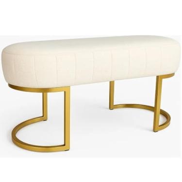 Imagem de Puff Banco Luna Versátil Branco Bouclê Pé Metal Quarto Sala