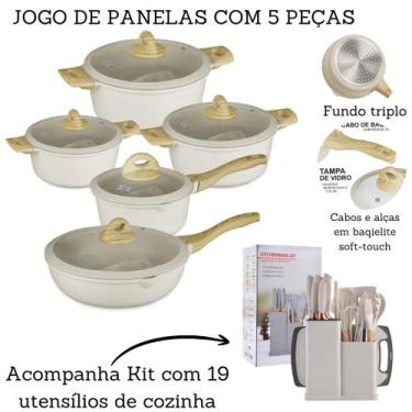 Imagem de Jogo De Panelas 5 Peças Antiaderente Indução Gás Revestido Cerâmica + 