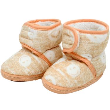Imagem de Pantufas Sapatinho Infantil Bebe Laranja Forrada com fecho aderente