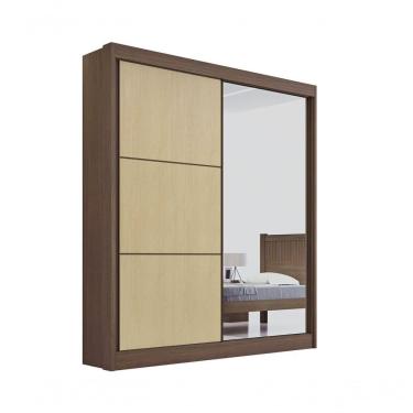 Imagem de Guarda Roupa Casal Athenas 2 Portas 3 Gavetas Com Espelho Sem Pés - D' Doro Castanho-linho