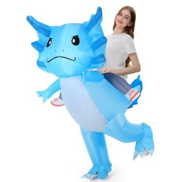 Imagem de VioraWhite Fantasia inflável de Axolotl adulto unissex salamandra mexicana divertida passeio em fantasia para jogos de festa cosplay de Halloween (azul)
