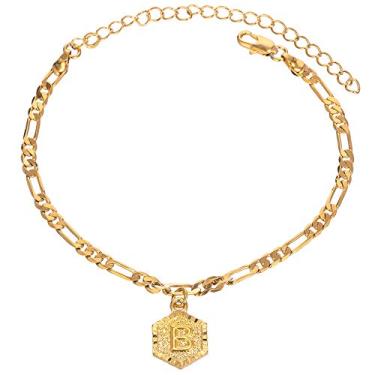 Imagem de Pulseiras de tornozelo com inicial para mulheres e homens, pulseira de tornozeleira de elos cubanos fígaro de ouro 18 K para mulheres e adolescentes, tornozeleira de ouro personalizada com iniciais, 8