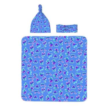 Imagem de Midaivu Conjunto de cobertor de sapo neon para recém-nascidos com faixa de cabeça e chapéu combinando, roupa para recém-nascidos voltando para casa, presente de chá infantil para 0 a 6 meses