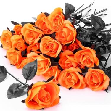 Imagem de Hotop 30 peças de flores artificiais de Halloween a granel, flor de seda falsa com haste longa, toque real para bricolage, casamento, dia dos namorados, buquê gótico, peça central, decoração de festa