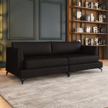 Imagem de Sofá Living Bipartido 270cm Indonésia Pés de Ferro Couro Borgonha Manc