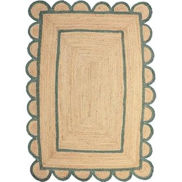 Imagem de Shree Exports Tapete de área de juta natural recortado feito à mão, acabamento verde base natural 0,9 x 1,5 m