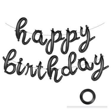 Imagem de Black Happy Birthday Balloons, Script Foil Mylar Birthday Letter Balloon, Cursive Happy Birthday Banner for Kids and Adults Birthday Party Decorations (Black)