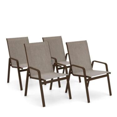 Imagem de Kit 4 Cadeira Riviera Piscina Alumínio Marrom Tela Mocca - Aluv Móveis