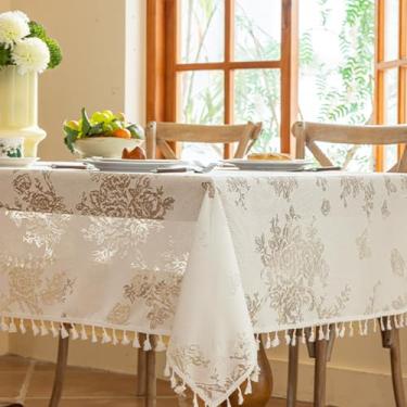 Imagem de KAIJIE Toalha de mesa de material de poliéster, design de renda vazada, decoração retangular, toalha de mesa jacquard para cozinha, sala de jantar, restaurante 90 x 140 cm