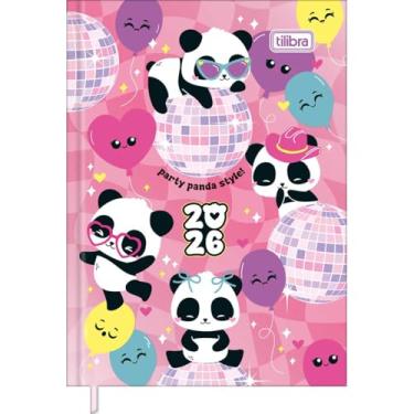 Imagem de Tilibra - Agenda Costurada Mini 7,8 x 10,8 cm Lovely Friend 2026 - Pandas - Fundo Rosa