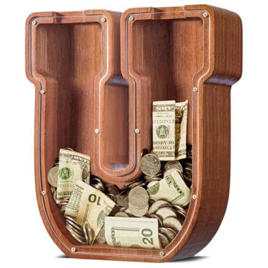 Imagem de ELX Cofrinho extra grande de madeira de 30,5 cm para crianças, cofrinho personalizado, caixa econômica segura e durável para crianças, presente para meninos e meninas (30 cm U)