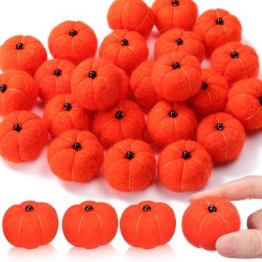 Imagem de HunnmingRe 24 peças de mini abóboras de Halloween pequenos pompons de abóbora de feltro, multicoloridos, feitos à mão, guirlanda de bolas para artesanato, outono, Ação de Graças, decoração de casa de