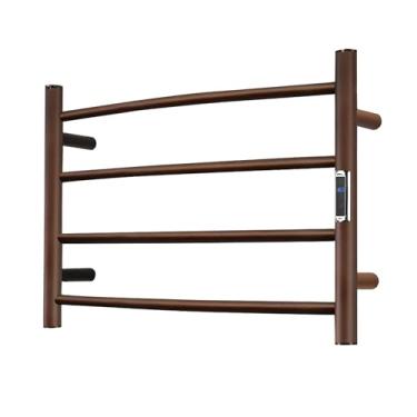 Imagem de SHARNDY Aquecedor de toalhas com temporizador embutido para banheiro montado na parede aquecedor de toalha de banho plug-in toalheiro elétrico aquecido aço inoxidável curvado redondo óleo esfregado