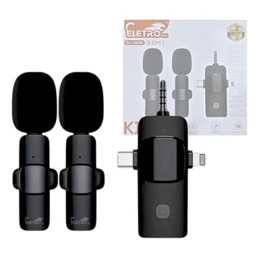 Imagem de Microfone Lapela Sem Fio K15, 3 em 1, Conexão Universal, Automático, Preto