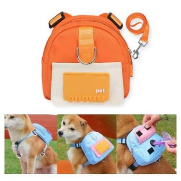 Imagem de Coleira Peitoral Mochila Pet Cachorro E Gato Com Guia 1,5m Reforçado C