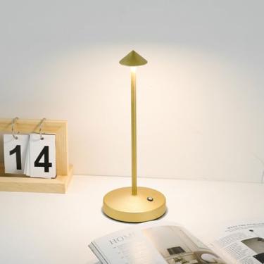 Imagem de Luminária Abajur de Mesa Moderna Minimalista Sem Fio Recarregável USB com Variação de Led e Dimmer, 30cm (Dourado)