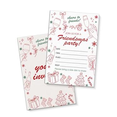 Imagem de QZJ Artigos para convites de festa de Natal Friendsmas com envelopes, conjunto de 20 convites de festa de Natal para coquetéis, preenchimento em branco, dupla face