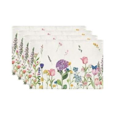 Imagem de Conjunto De 4 Sousplats De Linho Lavanda Tulipa 32x42cm Com Padrão Flo