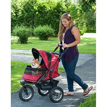 Imagem de Pet Gear Carrinho de passeio para animais de estimação sem zíper para gatos/cães, entrada sem zíper, pneus sem ar, fácil de dobrar com uma mão, suporte de copo + cesta de armazenamento, rubi
