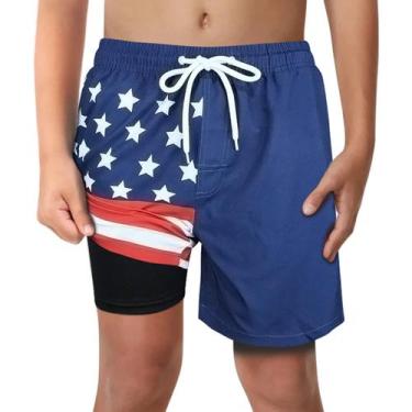 Imagem de Calções de banho LUCOWEE Boys American Flag com forro de cueca boxer