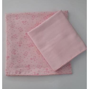 Imagem de Kit 2 Cueiros Bebê Flanelado Estampado e Liso Menina Rosa 80x70 cm - A