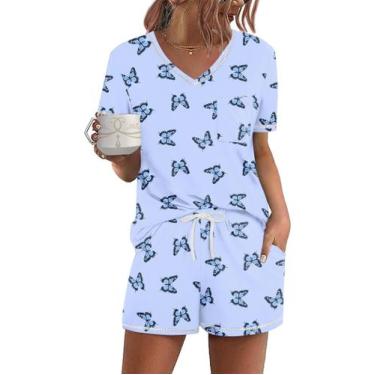 Imagem de Conjunto de pijama Ekouaer, roupa de dormir feminina de manga curta